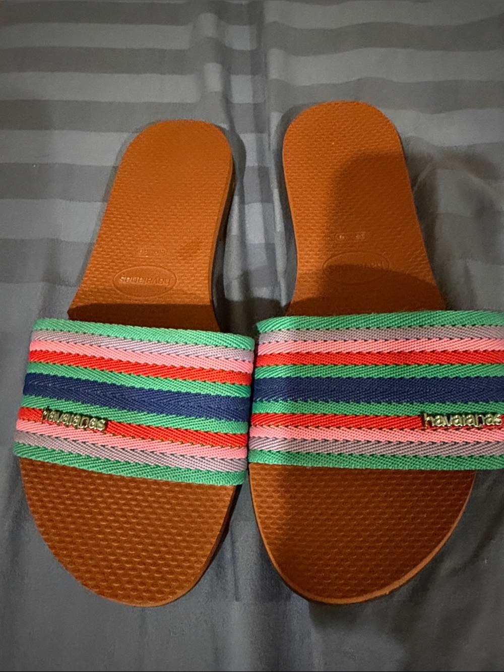 Havaianas Brown Footbed Slides with Multicolor Striped Straps